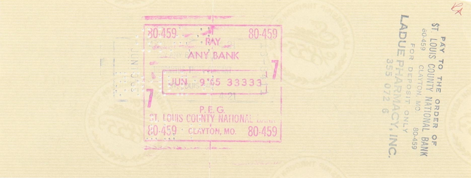 Branch Rickey Signed 1965 Personal Bank Check (JSA) at PristineAuction.com Branch Rickey Signed 1965 Personal Bank Check (JSA) at PristineAuction.com