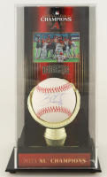 Zac Gallen Signed OML Baseball with Diamondbacks 2023 NL Champions Gold Glove Display Case (JSA) at PristineAuction.com