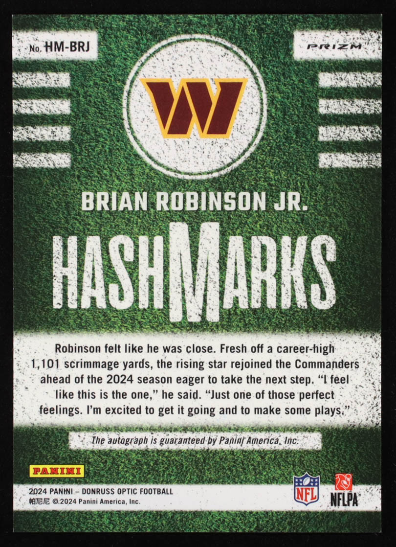 Brian Robinson Jr. 2024 Donruss Optic Hash Marks #5 at PristineAuction.com Brian Robinson Jr. 2024 Donruss Optic Hash Marks #5 at PristineAuction.com