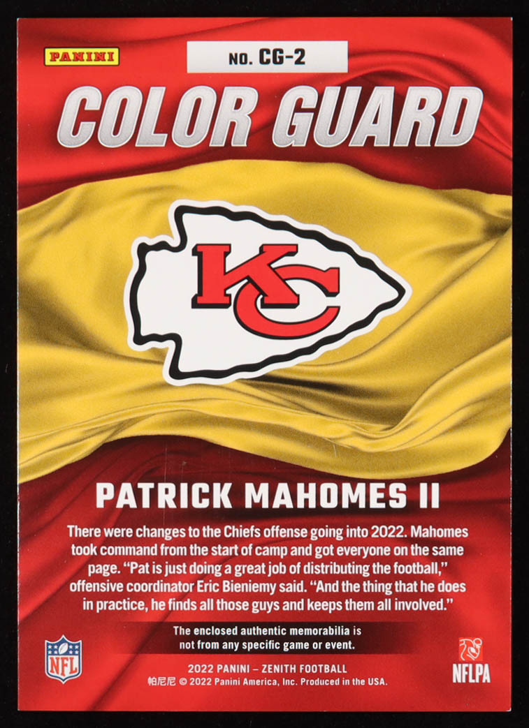 Patrick Mahomes II 2022 Zenith Color Guard Materials #2 at PristineAuction.com Patrick Mahomes II 2022 Zenith Color Guard Materials #2 at PristineAuction.com