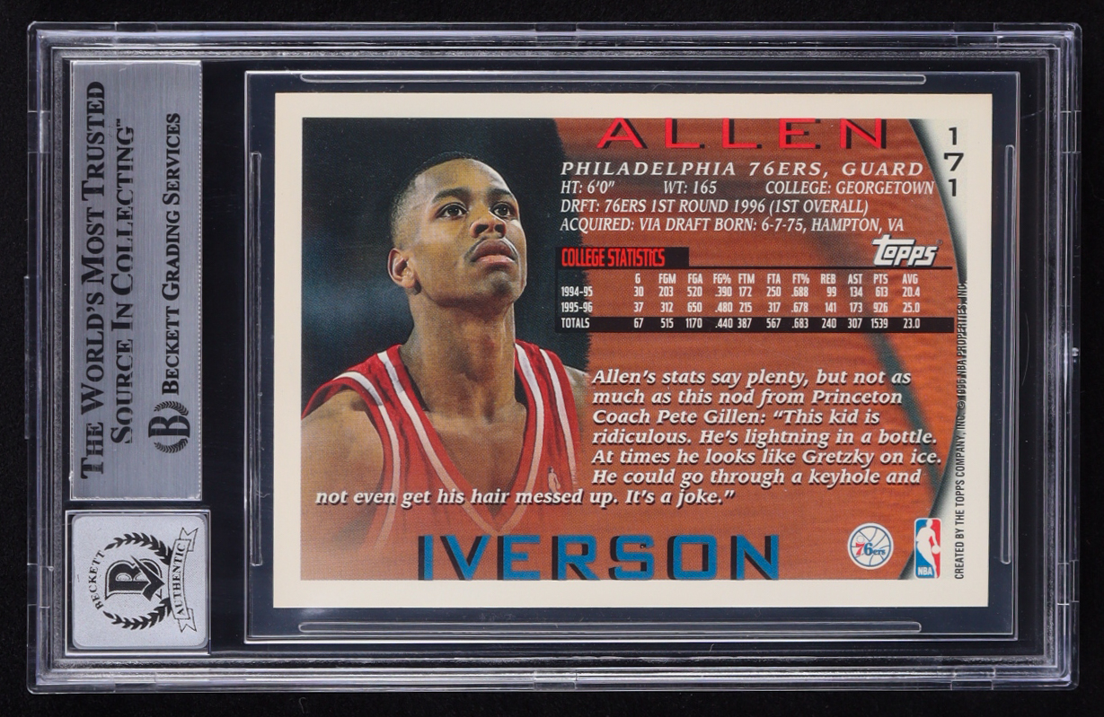 Allen Iverson Signed 1996-97 Topps NBA at 50 #171 RC (BGS | Autograph Graded 10) at PristineAuction.com Allen Iverson Signed 1996-97 Topps NBA at 50 #171 RC (BGS | Autograph Graded 10) at PristineAuction.com