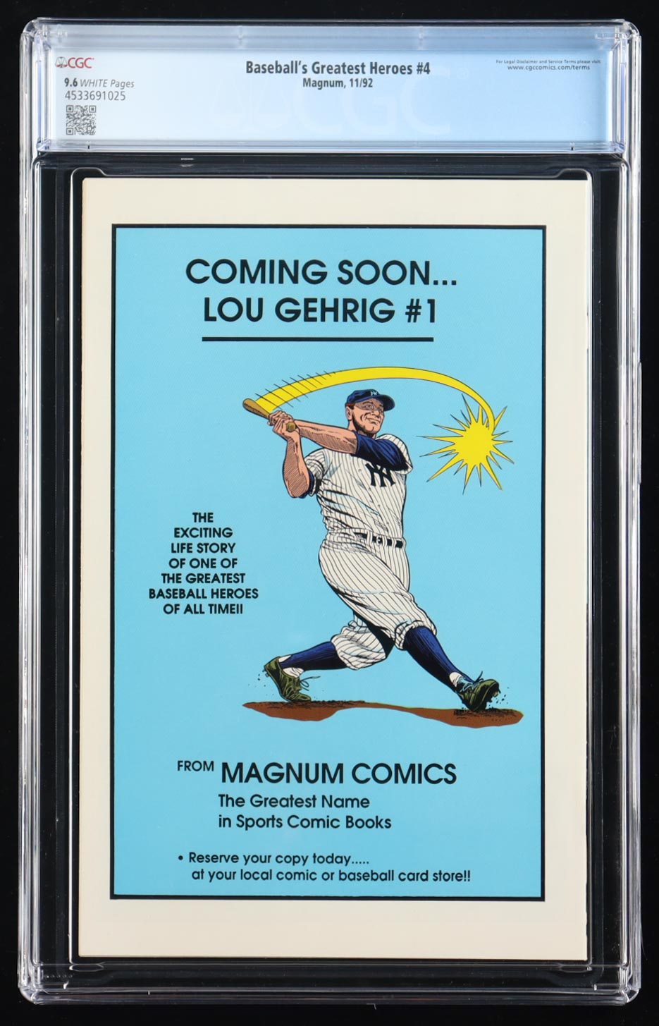 1992 "Baseball's Greatest Heroes" Issue #4 Magnum Comic Book (CGC 9.6) at PristineAuction.com 1992 "Baseball's Greatest Heroes" Issue #4 Magnum Comic Book (CGC 9.6) at PristineAuction.com