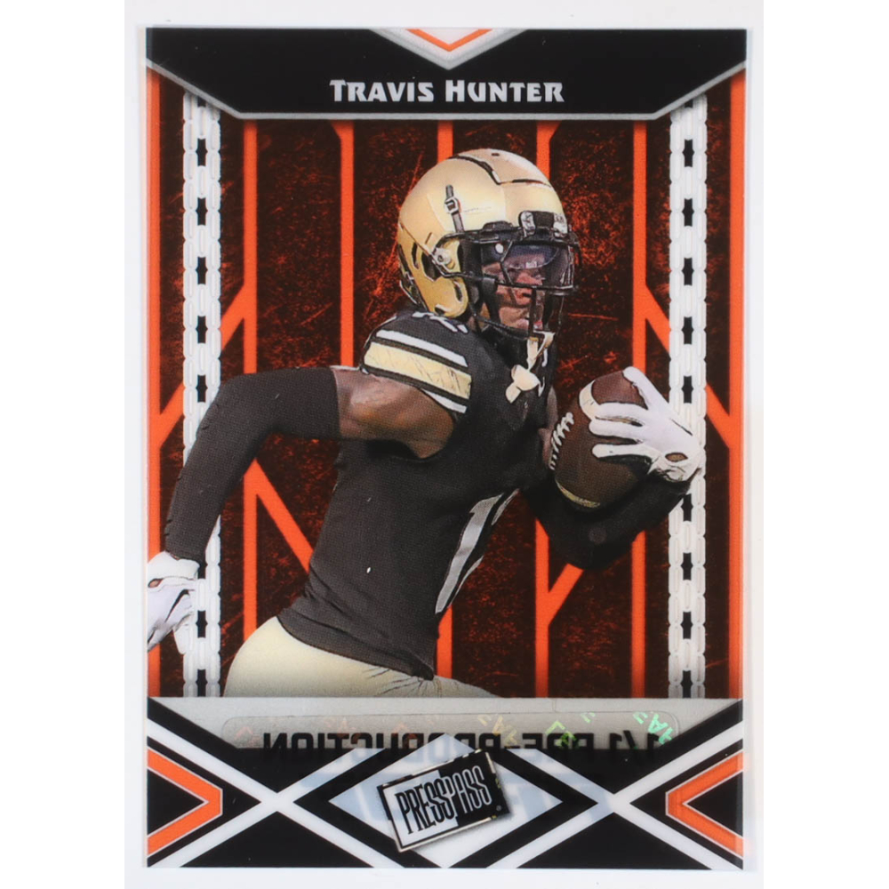 Travis Hunter Press Pass Clear Orange Pre-Production Proof #NNO #1/1 at PristineAuction.com Travis Hunter Press Pass Clear Orange Pre-Production Proof #NNO #1/1 at PristineAuction.com