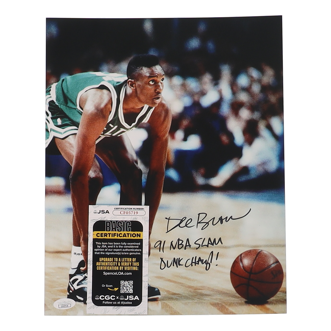 Dee Brown Signed Celtics 11x14 Photo Inscribed "91 NBA Slam Dunk Champ!" (JSA) at PristineAuction.com Dee Brown Signed Celtics 11x14 Photo Inscribed "91 NBA Slam Dunk Champ!" (JSA) at PristineAuction.com