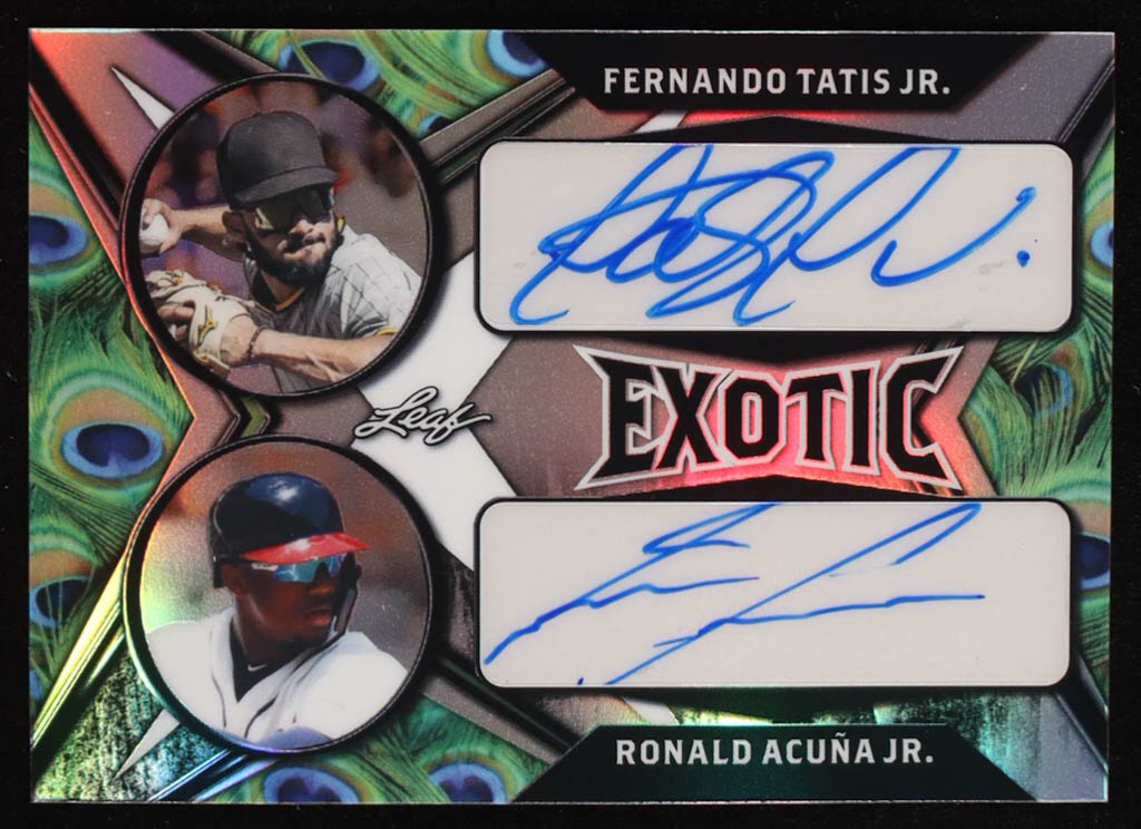 Fernando Tatis Jr. / Ronald Acuna Jr. Leaf Exotic Dual Autographs Prismatic Peacock Pre-Production Proof #NNO #1/1 at PristineAuction.com Fernando Tatis Jr. / Ronald Acuna Jr. Leaf Exotic Dual Autographs Prismatic Peacock Pre-Production Proof #NNO #1/1 at PristineAuction.com