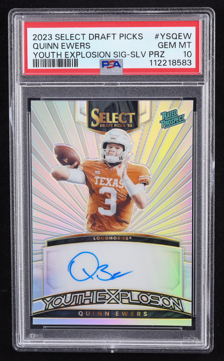 Quinn Ewers 2023-24 Select Draft Picks Youth Explosion Signatures Prizms Silver #YSQEW RC (PSA 10) at PristineAuction.com Quinn Ewers 2023-24 Select Draft Picks Youth Explosion Signatures Prizms Silver #YSQEW RC (PSA 10) at PristineAuction.com
