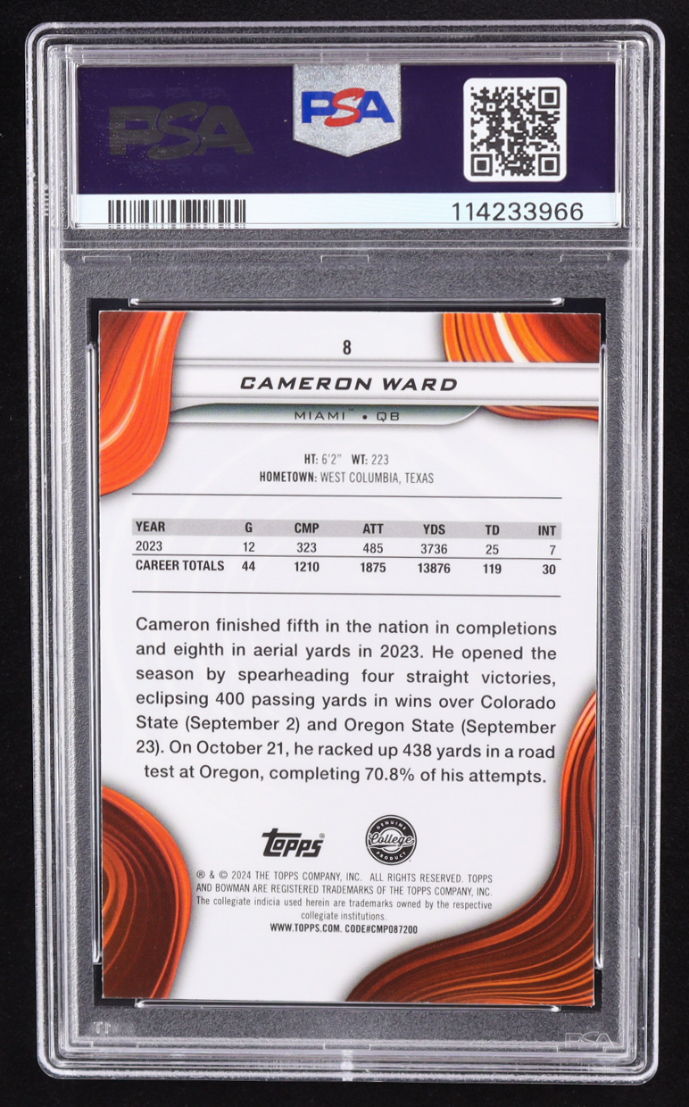 Cameron Ward 2024 Bowman's Best University #8 RC (PSA 9) at PristineAuction.com Cameron Ward 2024 Bowman's Best University #8 RC (PSA 9) at PristineAuction.com