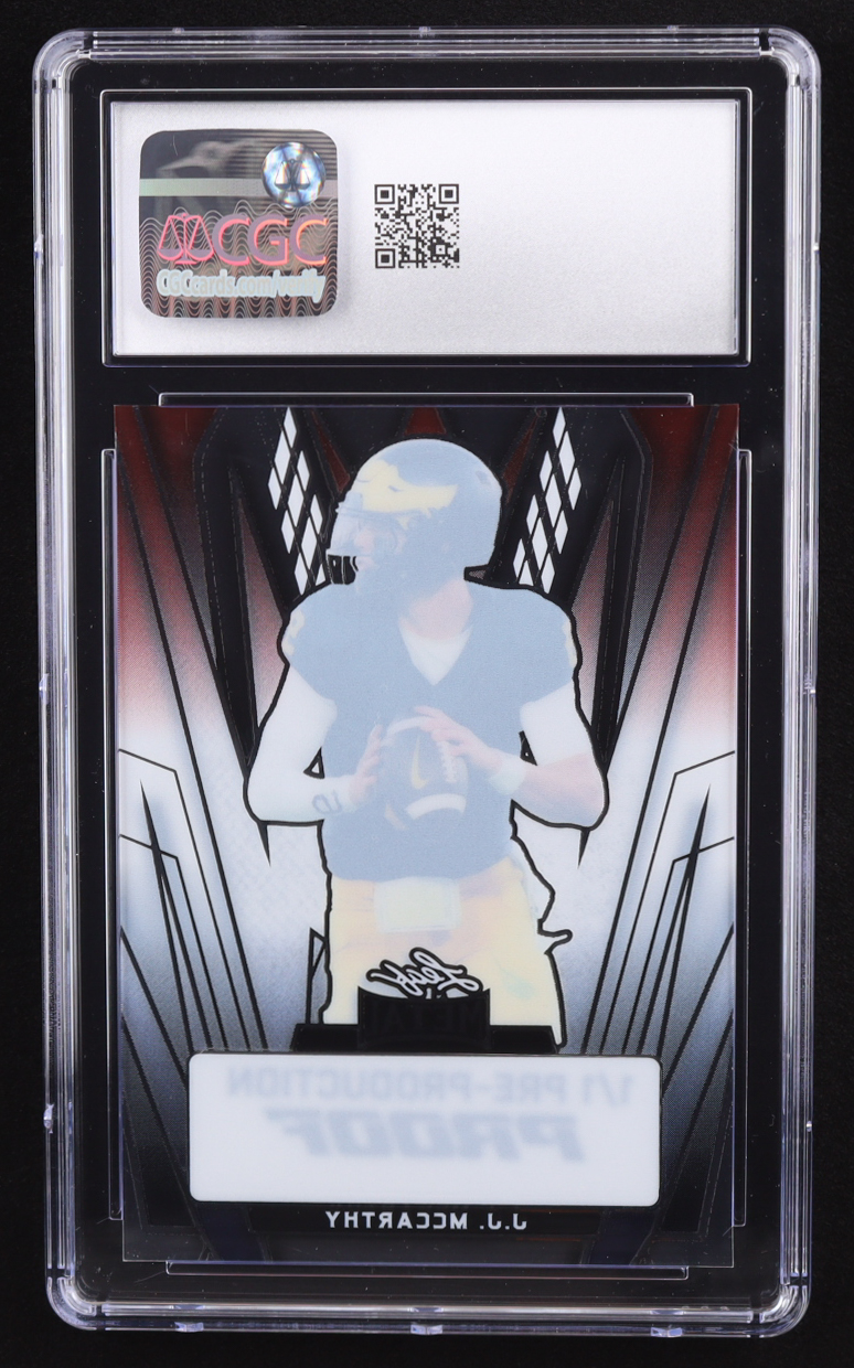 JJ McCarthy 2024 Leaf Metal Red White and Blue Clear Pre-Production Proof RC #1/1 (CGC 10) at PristineAuction.com JJ McCarthy 2024 Leaf Metal Red White and Blue Clear Pre-Production Proof RC #1/1 (CGC 10) at PristineAuction.com