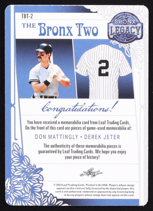 Don Mattingly / Derek Jeter 2023 Leaf Bronx Legacy Start The Bronx Two Printing Plate Yellow #TBT-2 #1/1 at PristineAuction.com Don Mattingly / Derek Jeter 2023 Leaf Bronx Legacy Start The Bronx Two Printing Plate Yellow #TBT-2 #1/1 at PristineAuction.com