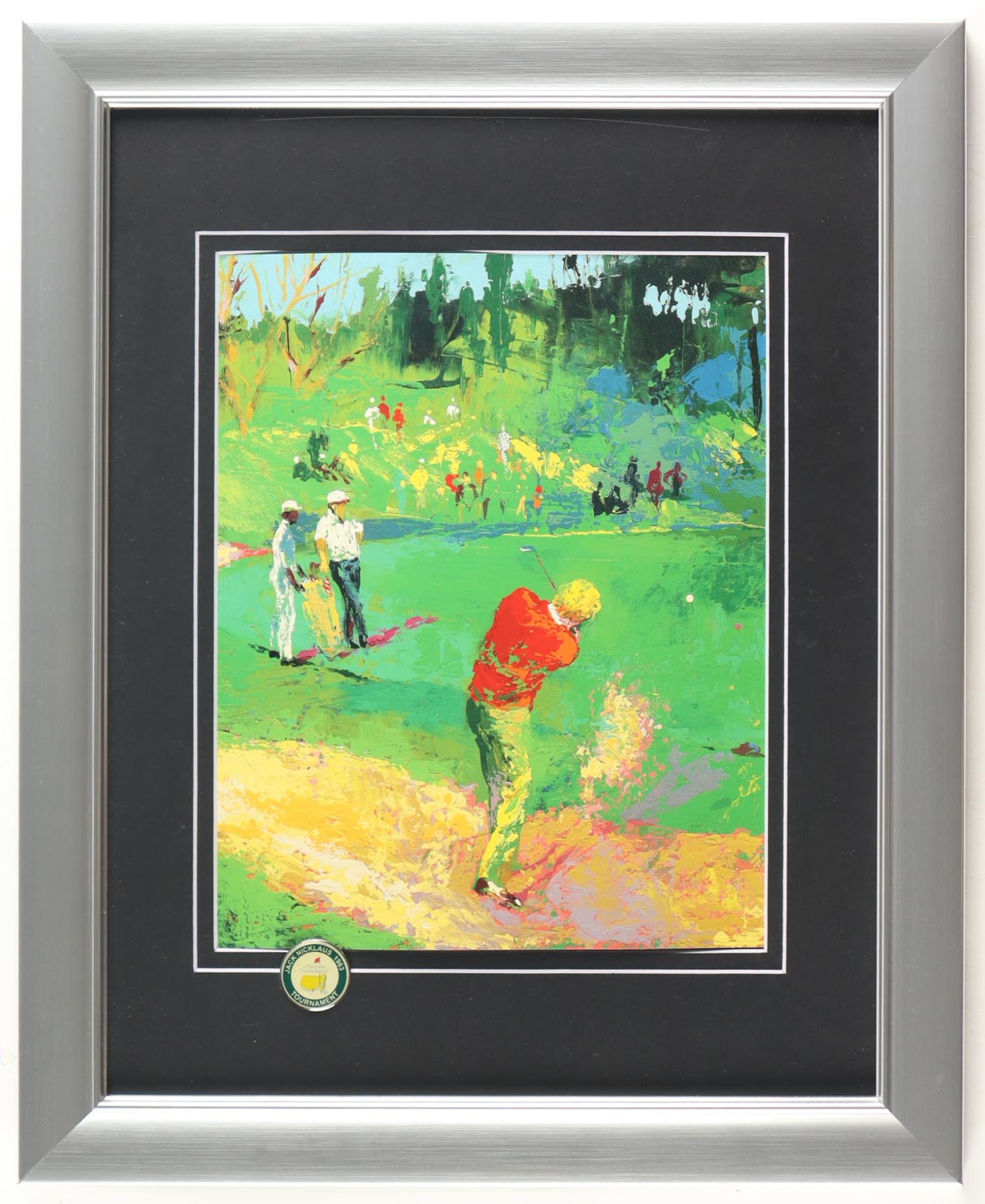Jack Nicklaus "Out of the Sand" Custom Framed LeRoy Neiman Art Print Display with Masters Tournament Pin at PristineAuction.com Jack Nicklaus "Out of the Sand" Custom Framed LeRoy Neiman Art Print Display with Masters Tournament Pin at PristineAuction.com