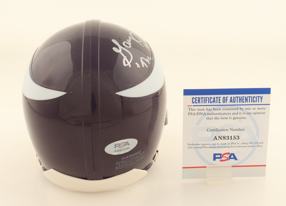 Gary Larsen Signed Vikings Speed Mini Helmet Inscribed "The Policeman" (PSA) at PristineAuction.com Gary Larsen Signed Vikings Speed Mini Helmet Inscribed "The Policeman" (PSA) at PristineAuction.com