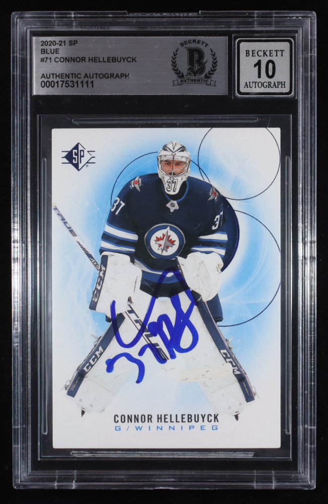 Connor Hellebuyck Signed 2020-21 SP Blue #71 (Beckett Authentic)