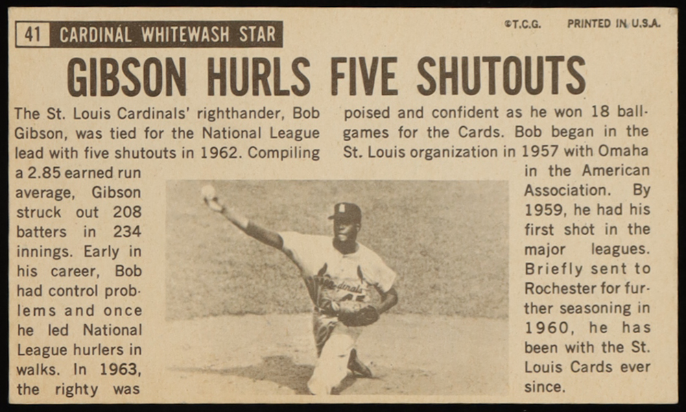 Bob Gibson 1964 Topps Giants #41 at PristineAuction.com Bob Gibson 1964 Topps Giants #41 at PristineAuction.com