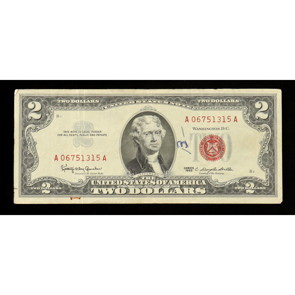 1963 United States $2 Two Dollar Legal Tender Note - Red Seal at PristineAuction.com