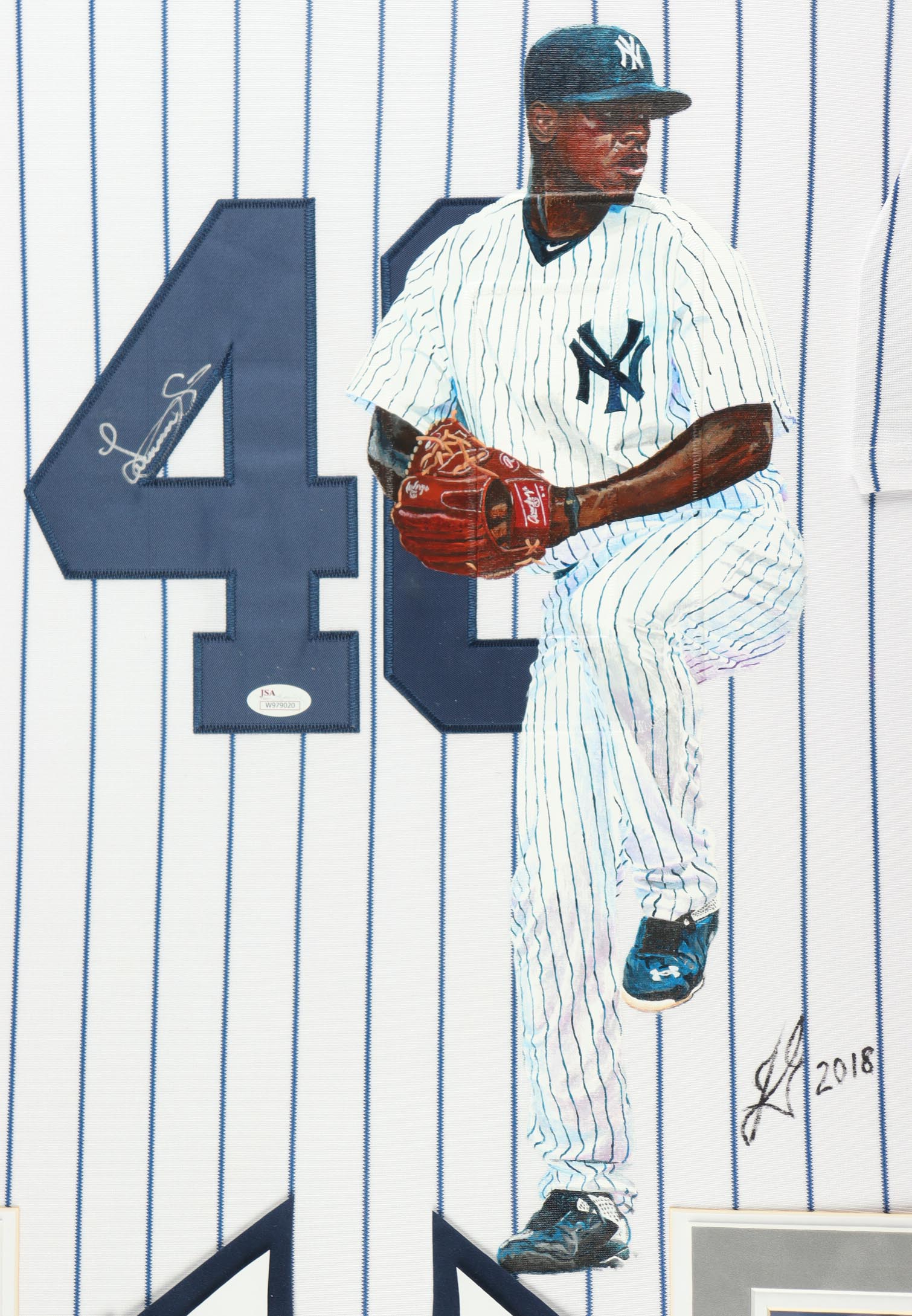 Luis Severino Signed Yankees Custom Framed Majestic Jersey with Custom-Painted Signer Portrait (JSA) at PristineAuction.com Luis Severino Signed Yankees Custom Framed Majestic Jersey with Custom-Painted Signer Portrait (JSA) at PristineAuction.com