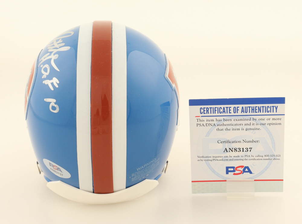 Floyd Little Signed Broncos Thowback Alternate Mini Helmet Inscribed "HOF 10" (PSA) at PristineAuction.com Floyd Little Signed Broncos Thowback Alternate Mini Helmet Inscribed "HOF 10" (PSA) at PristineAuction.com