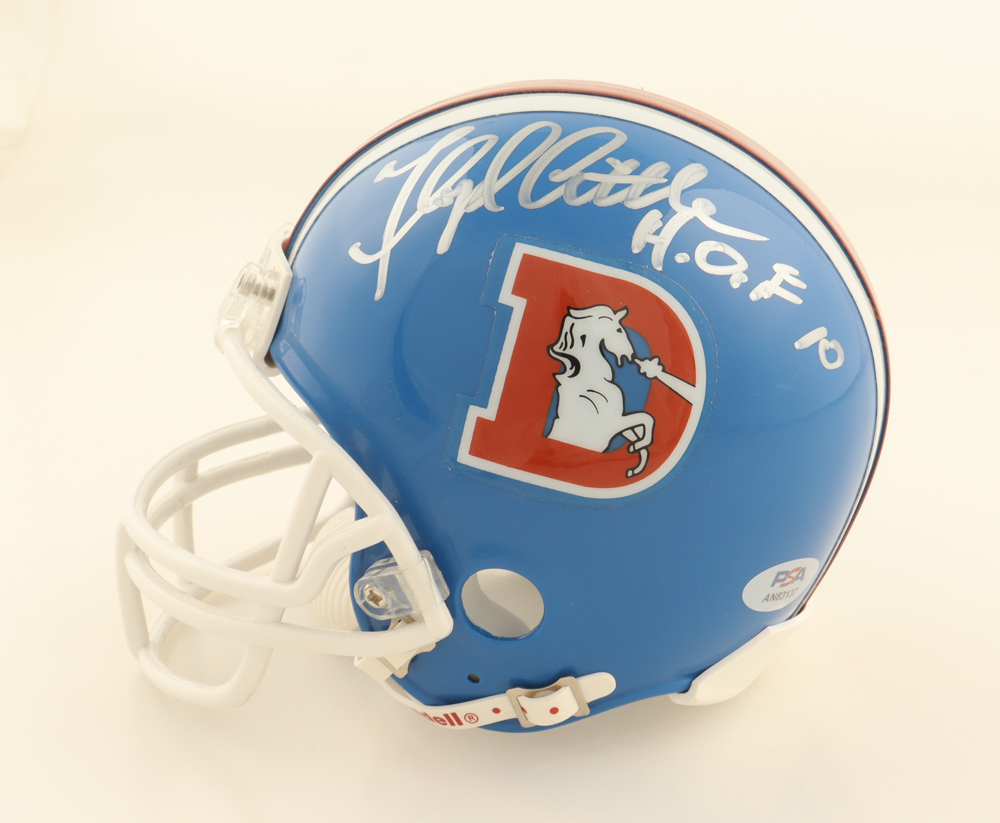 Floyd Little Signed Broncos Thowback Alternate Mini Helmet Inscribed "HOF 10" (PSA) at PristineAuction.com Floyd Little Signed Broncos Thowback Alternate Mini Helmet Inscribed "HOF 10" (PSA) at PristineAuction.com