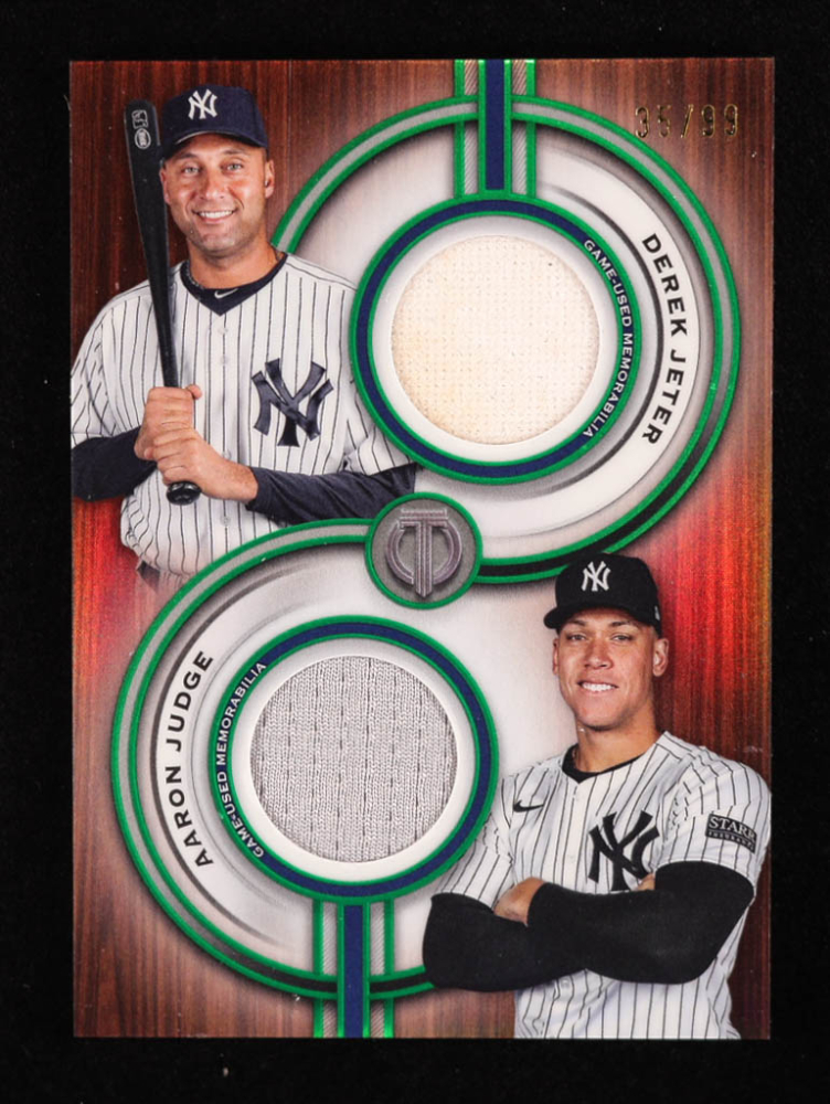 Derek Jeter / Aaron Judge 2025 Topps Tribute Dual Player Relics Green #TPDRJJ #35/99