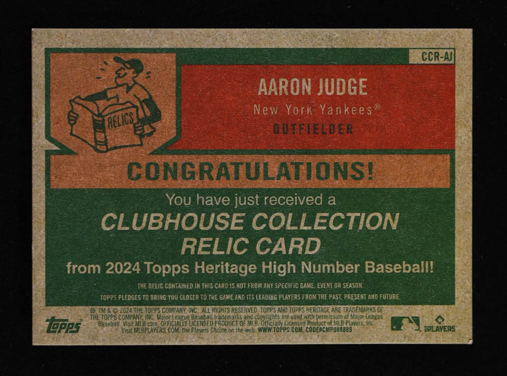 Aaron Judge 2024 Topps Heritage Clubhouse Collection Relics #CCRAJ HN at PristineAuction.com Aaron Judge 2024 Topps Heritage Clubhouse Collection Relics #CCRAJ HN at PristineAuction.com
