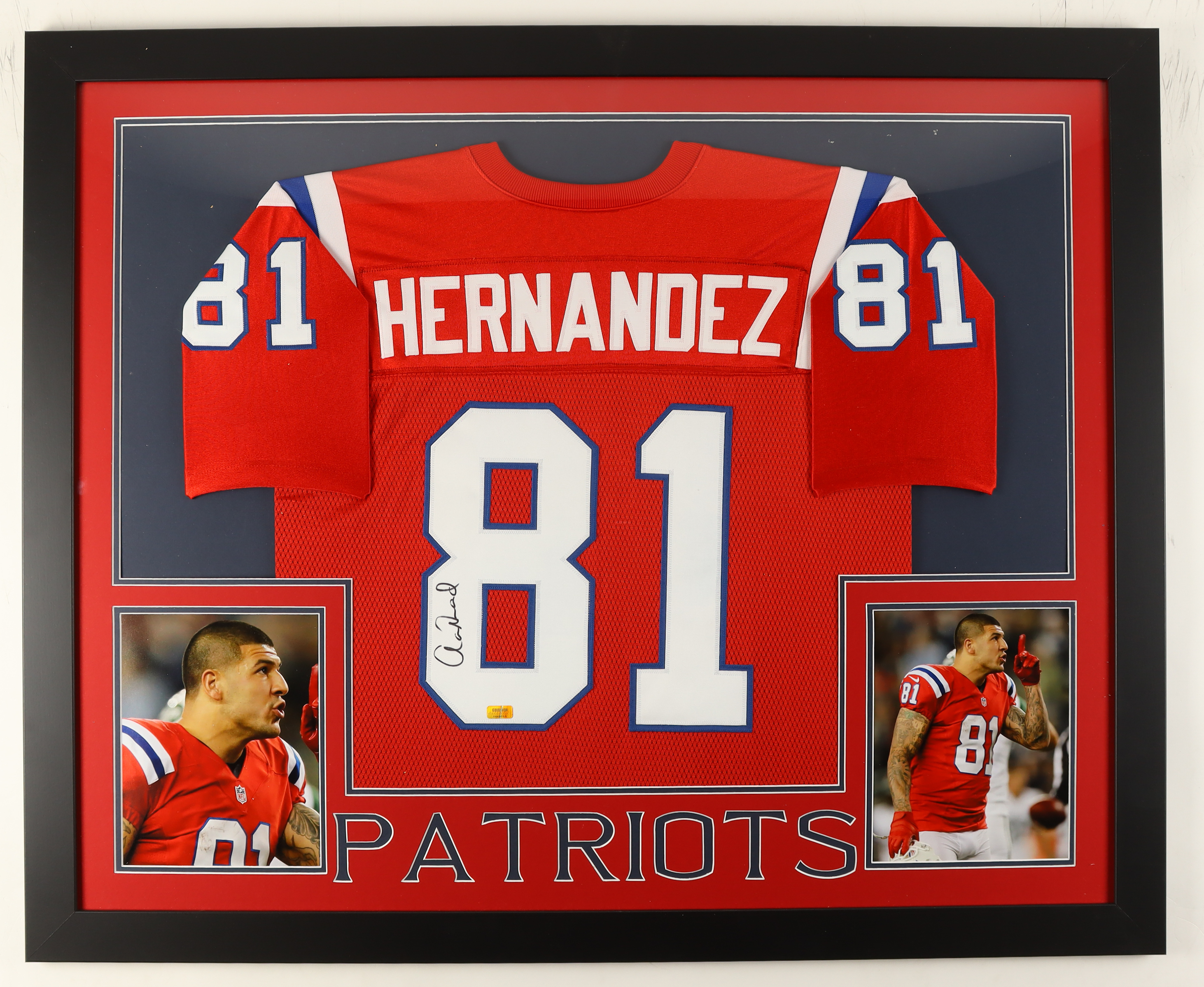 Aaron Hernandez Signed Custom Framed Jersey Display (Gridiron) at PristineAuction.com Aaron Hernandez Signed Custom Framed Jersey Display (Gridiron) at PristineAuction.com
