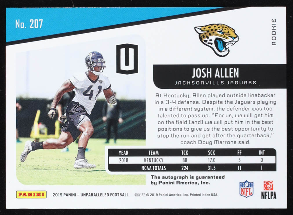 Josh Allen 2019 Panini Unparalleled Rookie Autographs #207 RC at PristineAuction.com Josh Allen 2019 Panini Unparalleled Rookie Autographs #207 RC at PristineAuction.com
