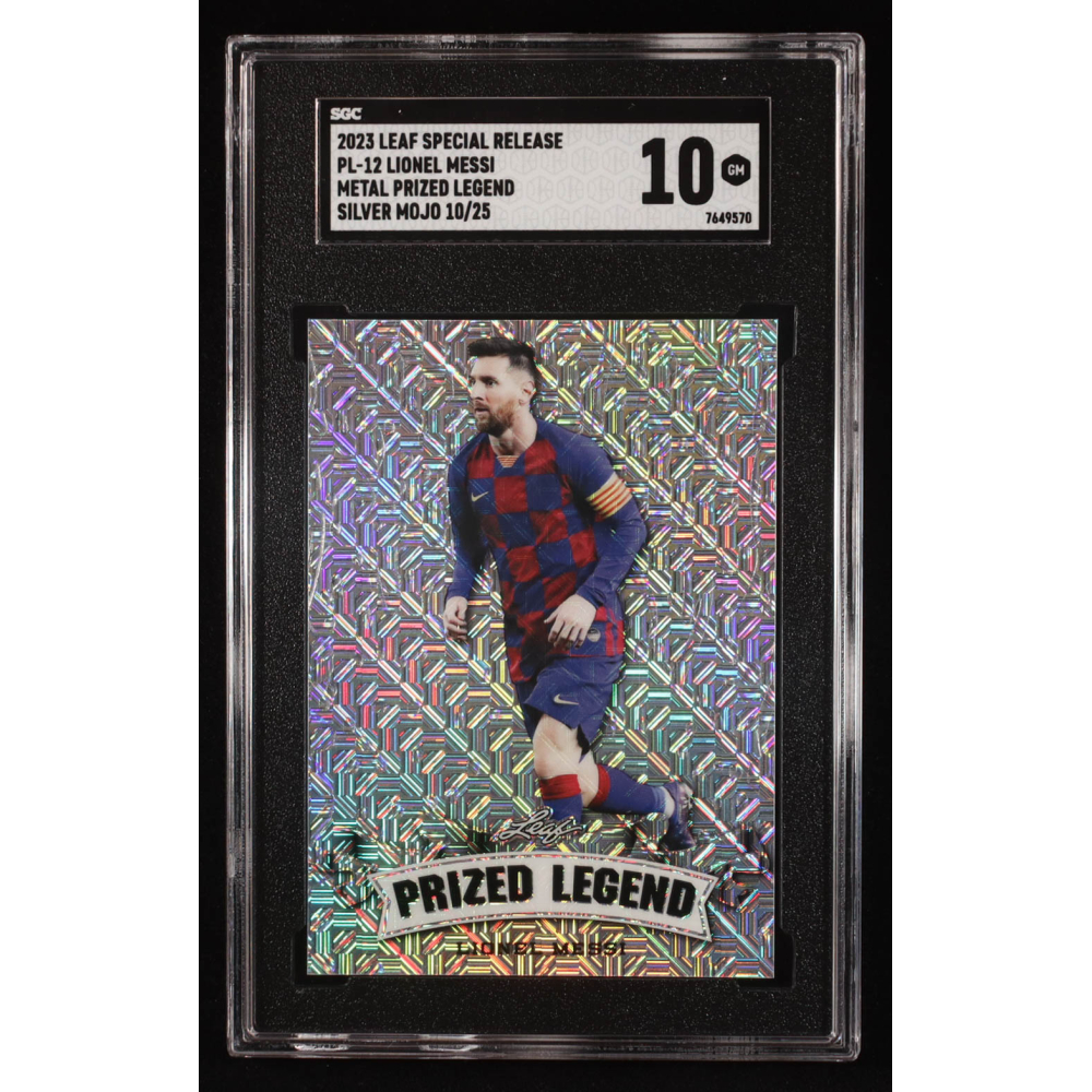 Lionel Messi 2023 Leaf Metal Special Release Prized Legend Silver Mojo #PL-12 #10/25 (SGC 10) at PristineAuction.com