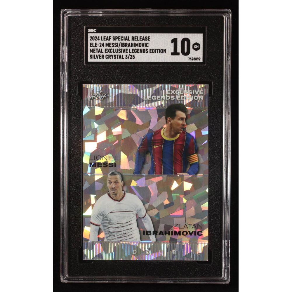 Lionel Messi / Zlatan Ibrahimovic 2023 Leaf Metal Special Release Exclusive Legends Edition Silver Crystal #ELE-24 #03/25 (SGC 10) at PristineAuction.com
