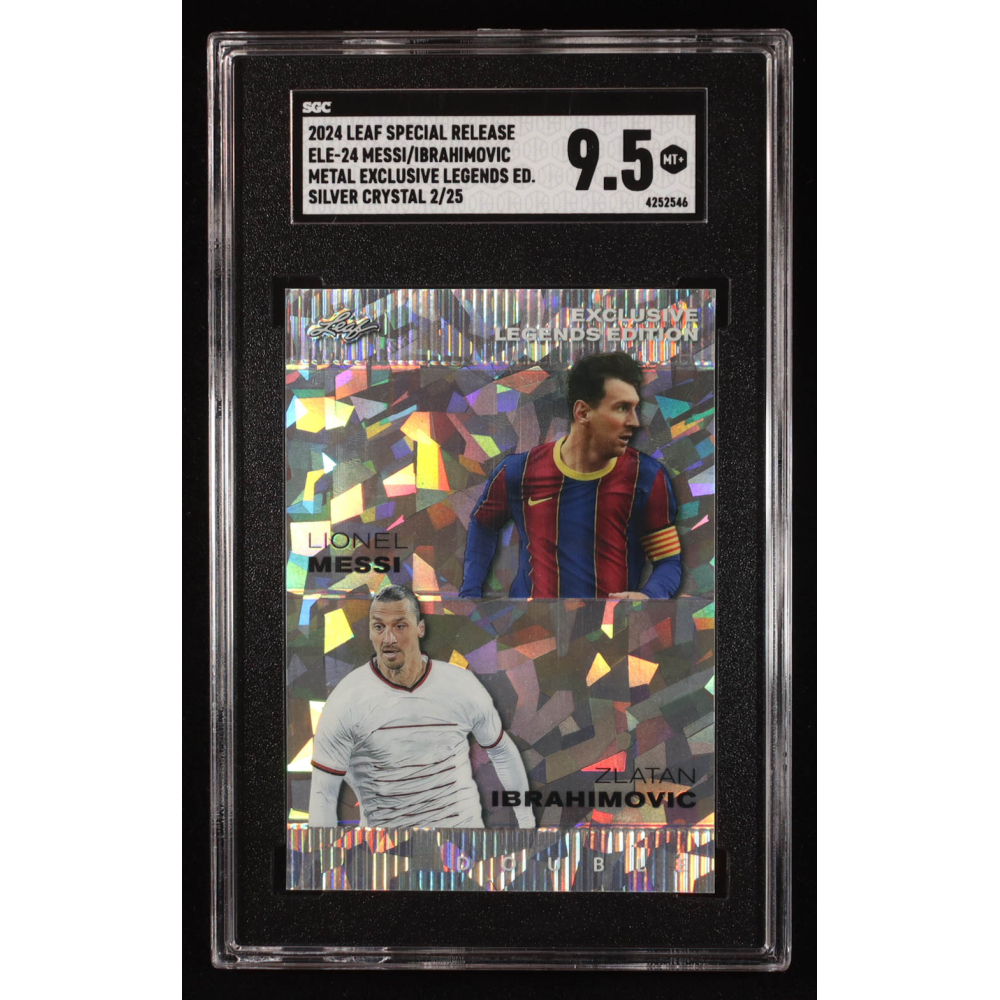 Lionel Messi / Zlatan Ibrahimovic 2023 Leaf Metal Special Release Exclusive Legends Edition Silver Crystal #ELE-24 #02/25 (SGC 9.5) at PristineAuction.com
