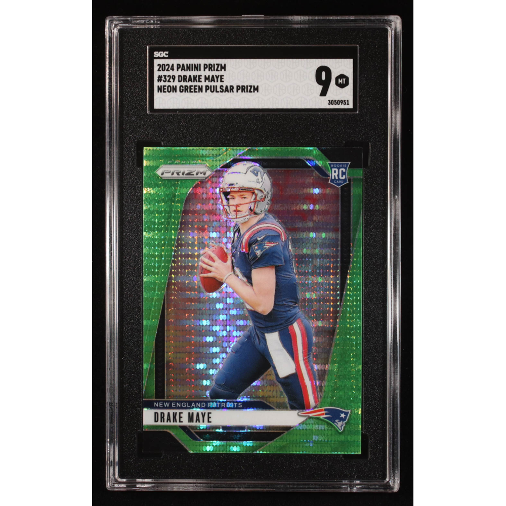 Drake Maye 2024 Panini Prizm Neon Green Pulsar #329 RC (SGC 9) at PristineAuction.com
