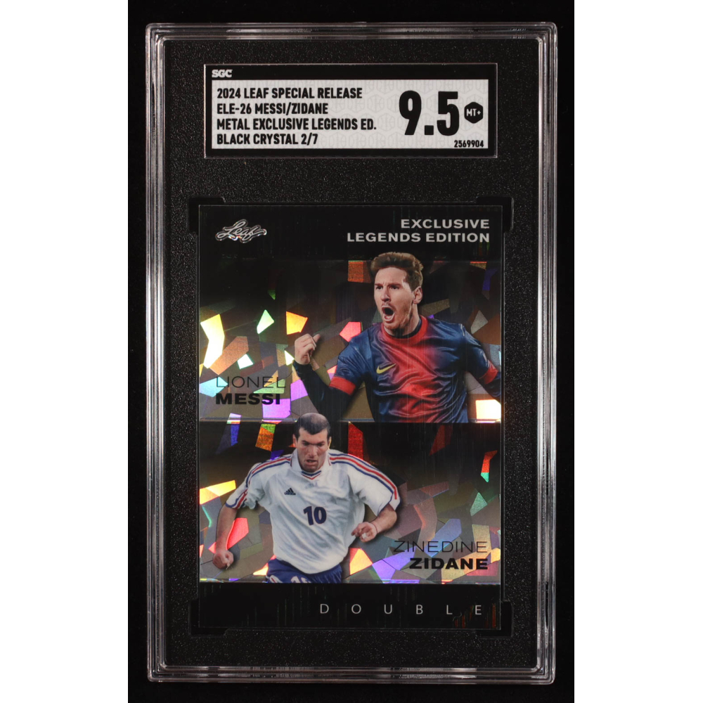 Lionel Messi / Zinedine Zidane 2024 Leaf Metal Special Release Exclusive Legends Edition Black Crystal #ELE-26 #2/7 (SGC 9.5) at PristineAuction.com