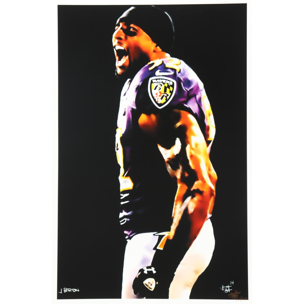 "Ray Lewis" Ravens LE 12x18 Lithograph by Joshua Barton #/500 (PA) at PristineAuction.com