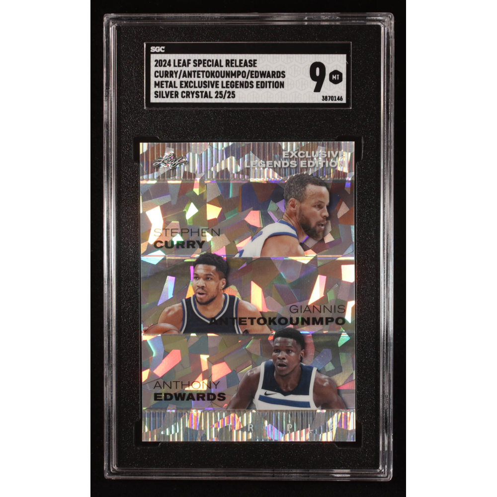 Stephen Curry / Giannis Antetokounmpo / Anthony Edwards 2024 Leaf Metal Special Release Exclusive Legends Edition Silver Crystal #ELE-74 #25/25 (SGC 9) at PristineAuction.com