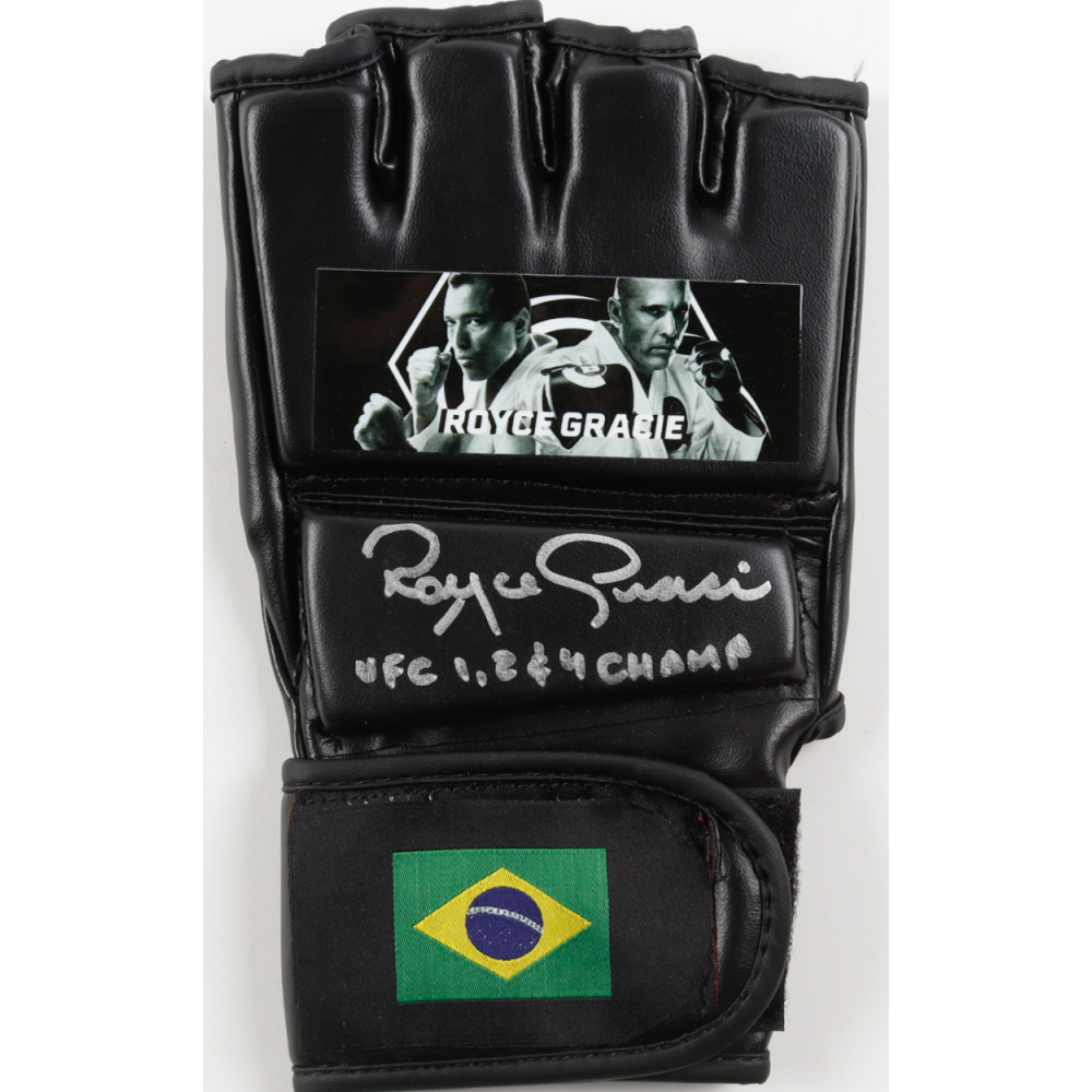 Royce Gracie Signed Custom Brazil MMA Fight Glove Inscribed "UFC 1, 2 & 4 Champ" (Beckett) at PristineAuction.com