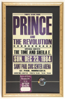 Prince "Purple Rain Tour" Custom Framed Print Display with Backstage Pass & Prince Lapel Pin at PristineAuction.com