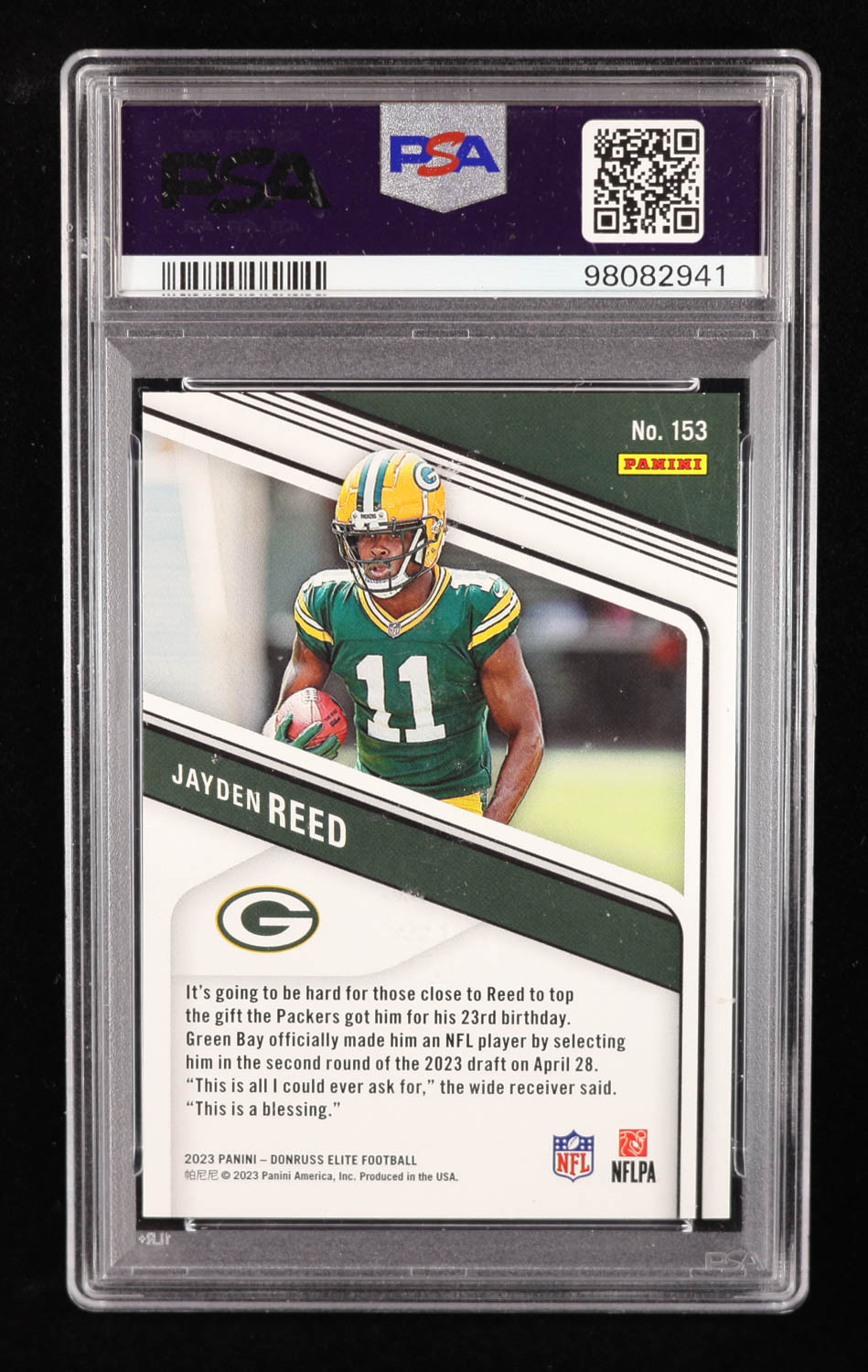 Jayden Reed 2023 Elite Status Explosion #153 RC #330/625 (PSA 9) at PristineAuction.com Jayden Reed 2023 Elite Status Explosion #153 RC #330/625 (PSA 9) at PristineAuction.com