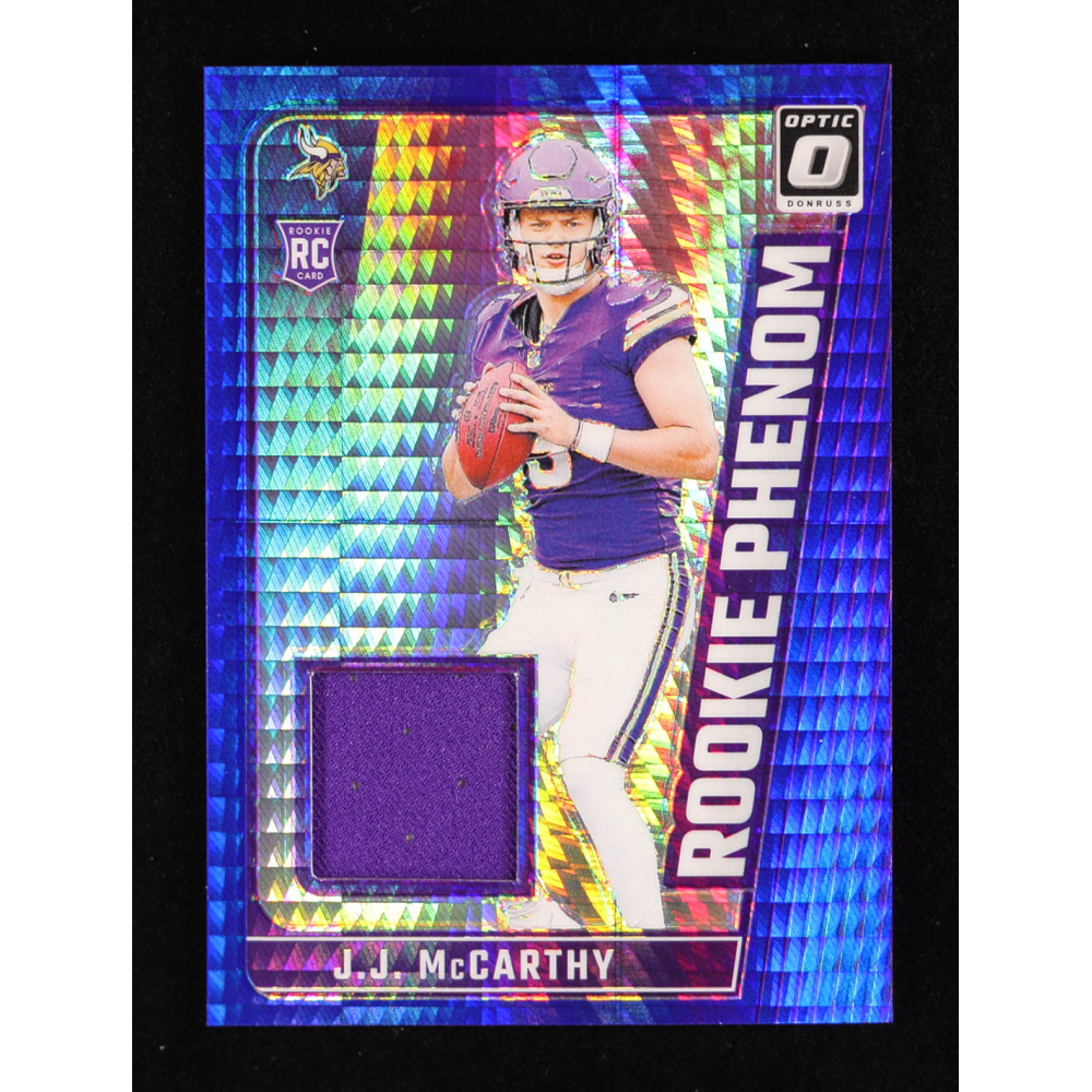 J.J. McCarthy 2024 Donruss Optic Rookie Phenoms Blue Hyper #13 RC at PristineAuction.com