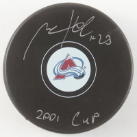 Milan Hejduk Signed Avalanche Logo Hockey Puck Inscribed "2001 Cup" (Premium Autographs) at PristineAuction.com