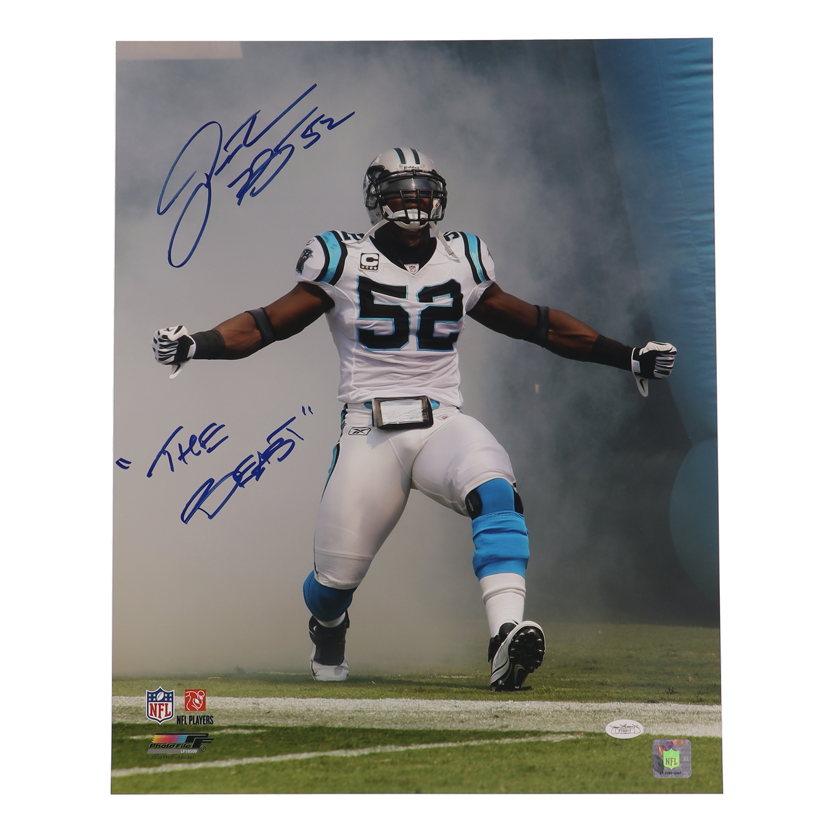 Jon Beason Signed Panthers 16x20 Photo Inscribed "The Beast" (JSA) at PristineAuction.com Jon Beason Signed Panthers 16x20 Photo Inscribed "The Beast" (JSA) at PristineAuction.com