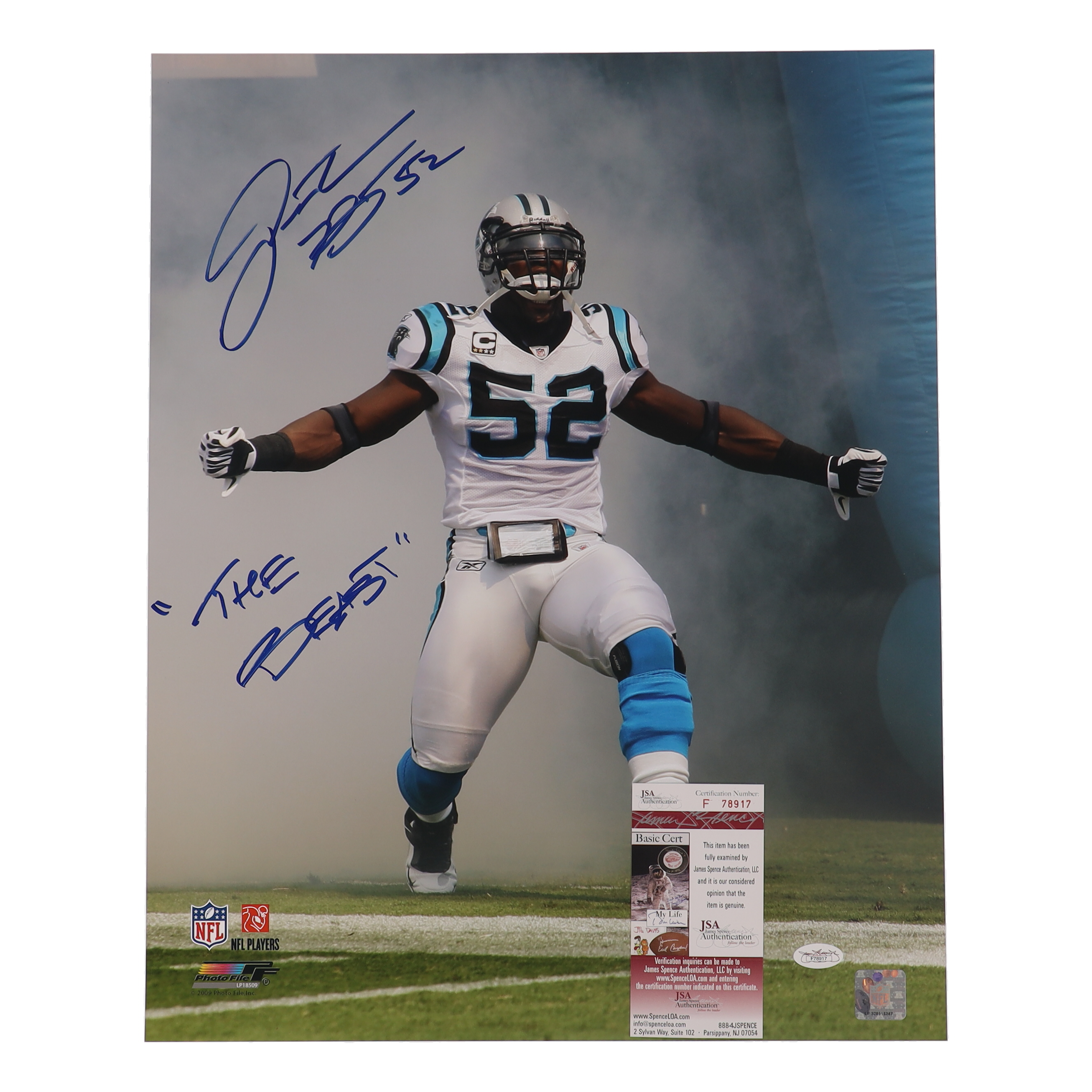 Jon Beason Signed Panthers 16x20 Photo Inscribed "The Beast" (JSA) at PristineAuction.com Jon Beason Signed Panthers 16x20 Photo Inscribed "The Beast" (JSA) at PristineAuction.com
