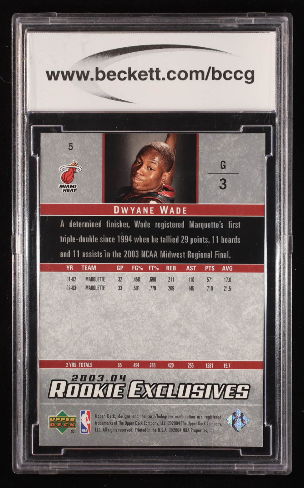 Dwyane Wade 2003-04 Upper Deck Rookie Exclusives #5 RC (BCCG 10) at PristineAuction.com Dwyane Wade 2003-04 Upper Deck Rookie Exclusives #5 RC (BCCG 10) at PristineAuction.com