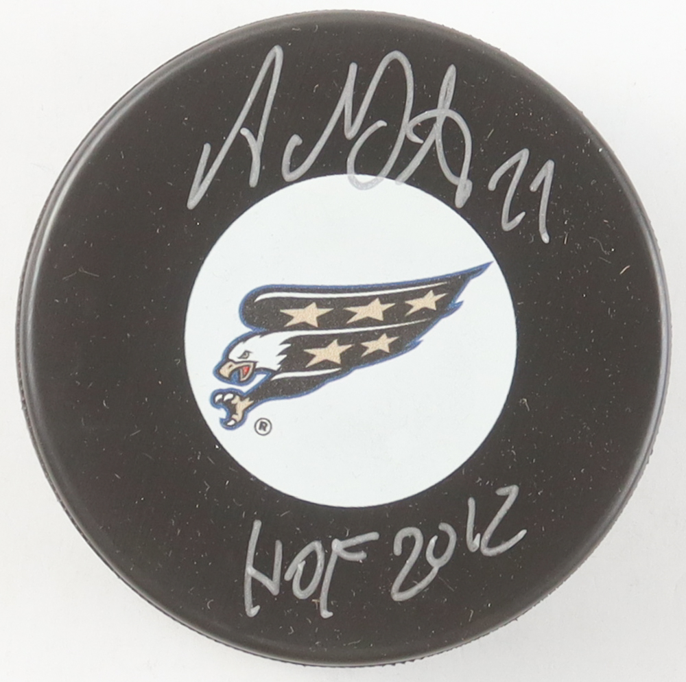 Adam Oates Signed Capitals Logo Hockey Puck Inscribed "HOF 2012" (Premium Autographs) at PristineAuction.com Adam Oates Signed Capitals Logo Hockey Puck Inscribed "HOF 2012" (Premium Autographs) at PristineAuction.com