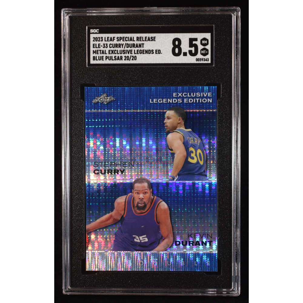 Stephen Curry / Kevin Durant 2023 Leaf Metal Special Release Exclusive Legends Edition Pulsar Blue #ELE33 #20/20 (SGC 8.5) at PristineAuction.com