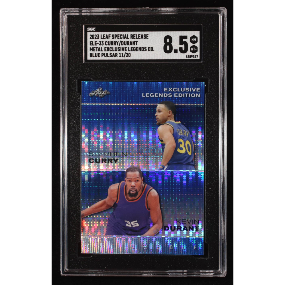 Stephen Curry / Kevin Durant 2023 Leaf Metal Special Release Exclusive Legends Edition Pulsar Blue #ELE33 #11/20 (SGC 8.5) at PristineAuction.com