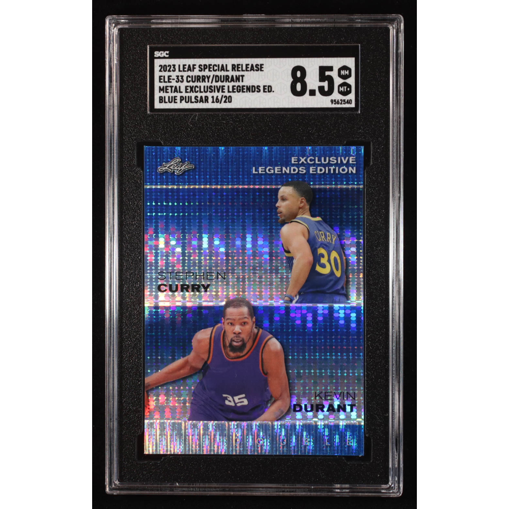Stephen Curry / Kevin Durant 2023 Leaf Metal Special Release Exclusive Legends Edition Pulsar Blue #ELE33 #16/20 (SGC 8.5) at PristineAuction.com