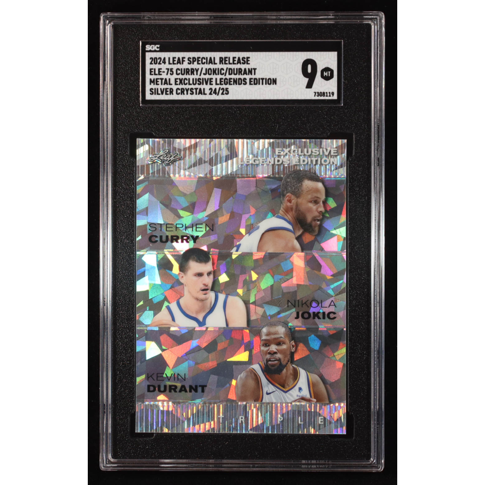 Stephen Curry / Nikola Jokic / Kevin Durant 2024 Leaf Metal Special Release Exclusive Legends Edition Silver Crystal #ELE75 #24/25 (SGC 9) at PristineAuction.com