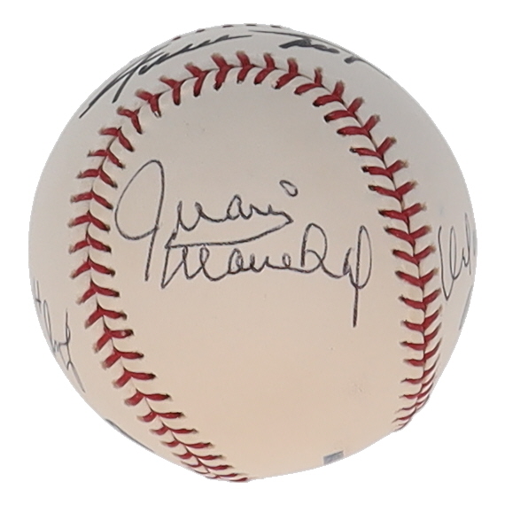 Giants OML Baseball Signed & Inscribed By (5) with Willie Mays, Juan Marichal, Willie McCovey, Gaylord Perry & Orlando Cepeda (PSA) at PristineAuction.com Giants OML Baseball Signed & Inscribed By (5) with Willie Mays, Juan Marichal, Willie McCovey, Gaylord Perry & Orlando Cepeda (PSA) at PristineAuction.com