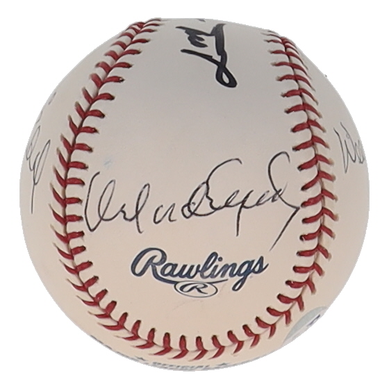 Giants OML Baseball Signed & Inscribed By (5) with Willie Mays, Juan Marichal, Willie McCovey, Gaylord Perry & Orlando Cepeda (PSA) at PristineAuction.com Giants OML Baseball Signed & Inscribed By (5) with Willie Mays, Juan Marichal, Willie McCovey, Gaylord Perry & Orlando Cepeda (PSA) at PristineAuction.com