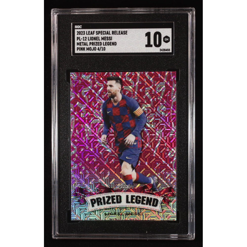 Lionel Messi 2023 Leaf Metal Special Release Prized Legend Pink Mojo #PL12 #4/10 (SGC 10) at PristineAuction.com