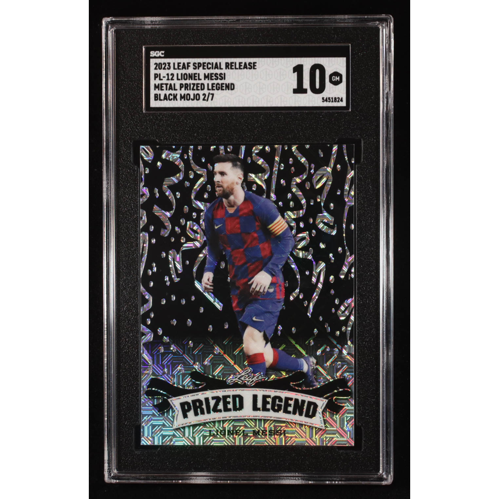 Lionel Messi 2023 Leaf Metal Special Release Prized Legend Black Mojo #PL12 #2/7 (SGC 10) at PristineAuction.com