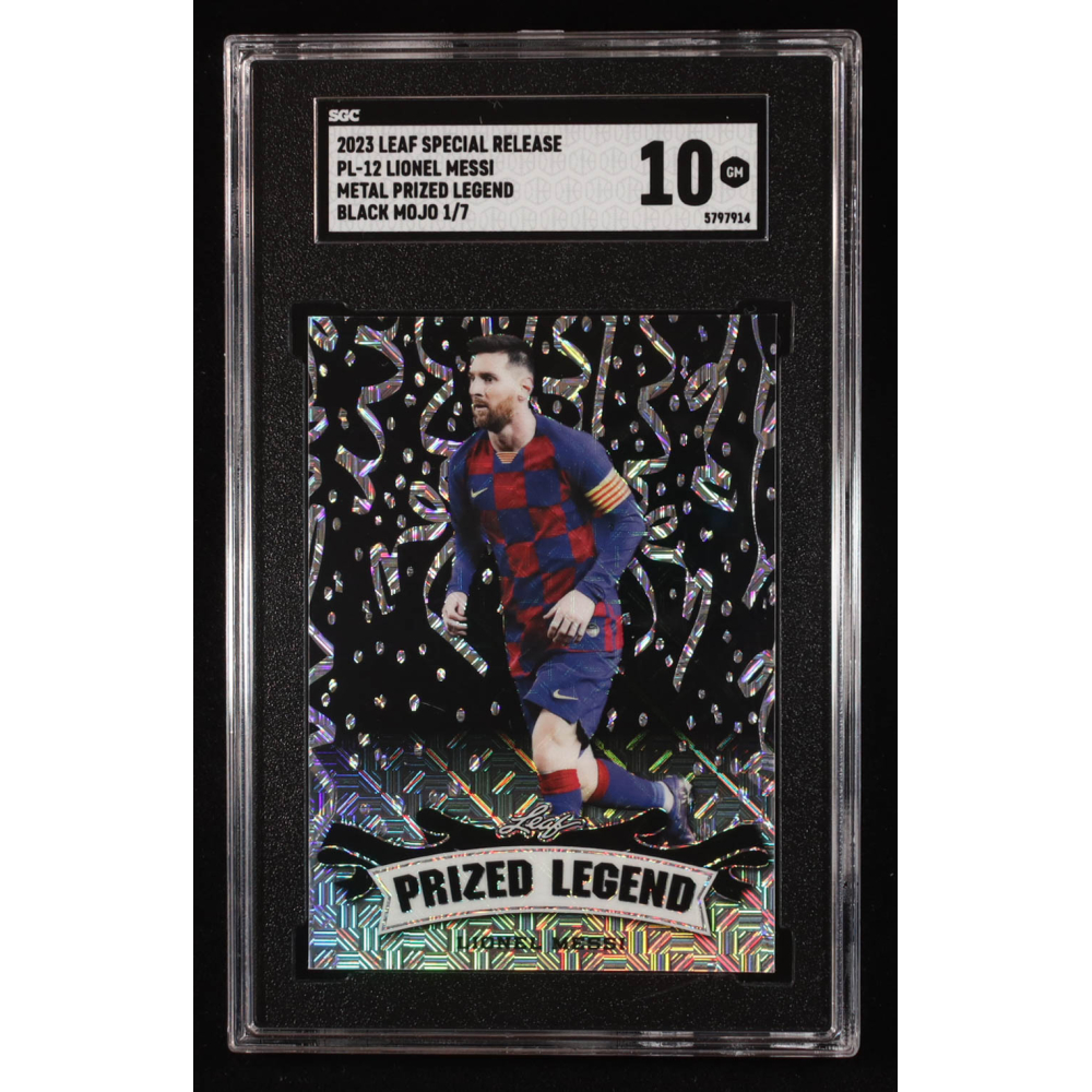 Lionel Messi 2023 Leaf Metal Special Release Prized Legend Black Mojo #PL12 #1/7 (SGC 10) at PristineAuction.com